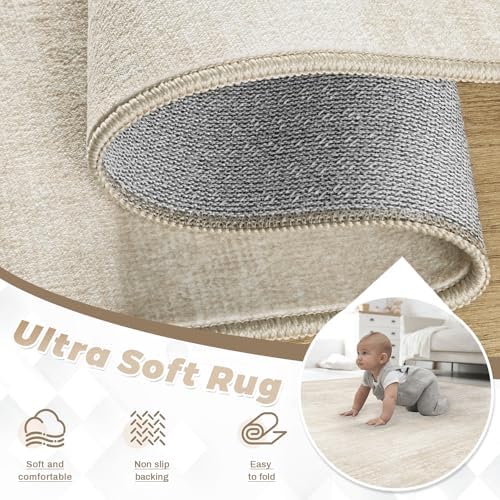 pmtsns Area Rugs 6x9 for Living Room: Washable Rug Modern Abstract Neutral Soft Non-Slip Low-Pile Indoor Carpet for Bedroom Dining Room Playroom Home Office (Beige, 6'x9') - Image 4