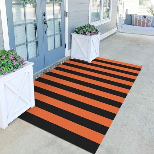 KILOCOCO 4x6 ft Fall Striped Woven Orange Rugs Halloween Front Door Rug - Image 5
