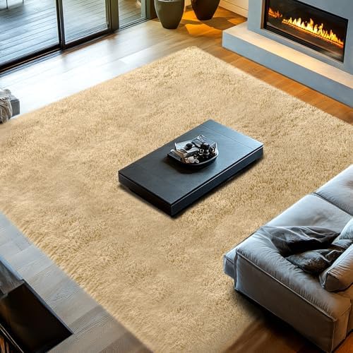 Topmaxcs Area Rug 10x14 Living Room - Beige Large Shag Area Rug - Image 3