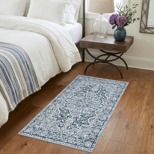 KUTA Entryway Rugs Indoor Vintage Floral Washable Small Area Rug 2x4 Blue - Image 3