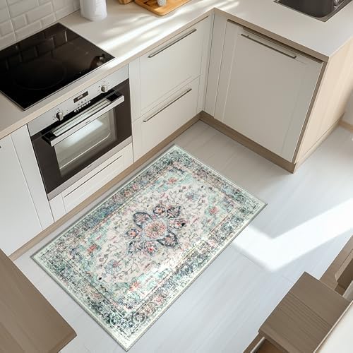 BESTSWEETIE Washable Boho 2x3 Area Rug for Living Room, Multi Navy Teal - Image 5