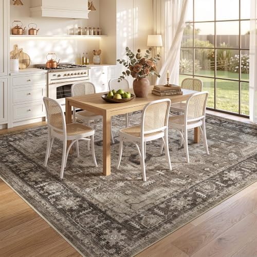10x10 Square Area Rug: Washable Dark Brown Area Rug for Living Room - Image 2