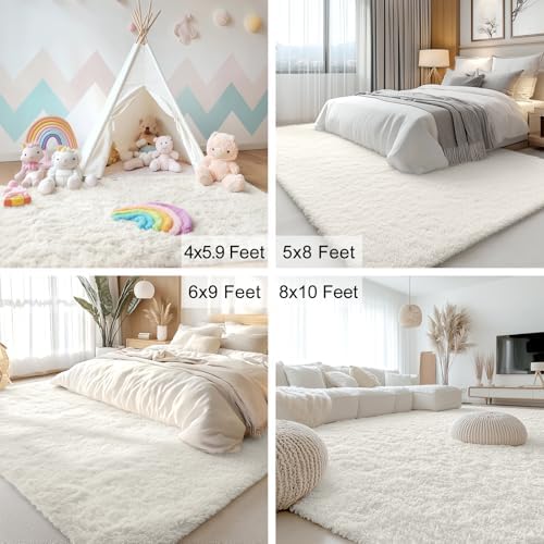 OLANLY 6x7 Area Rugs for Living Room Bedroom, Machine Washable Soft Fluffy Shaggy Bedside Rug, Indoor Floor Carpet for Kids Girls and Boys, Dorms, Nursery Rooms, Home Decor Aesthetic, Ivory - Image 5