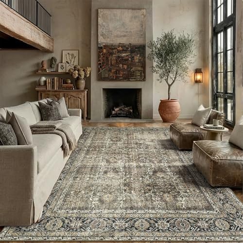 PureCozy Brown Area Rug 7x9 Vintage Traditional Distressed - Image 2