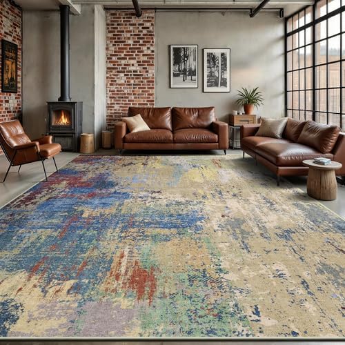 8x10 Rugs for Living Room - Modern Abstract Washable Rug, Ultra Soft Non Slip Low Pile Large Rugs, Floor Carpet for Bedroom Dining Room Office Laundry Nursery Home(Multi-Colorful) by Yarooge