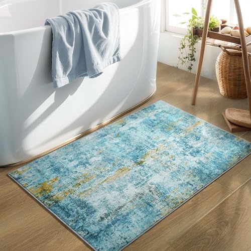 Entryway Rug 3x5 Teal Blue Bedroom Area Rug Washable Non Slip Abstract Boho Rugs for Indoor Entry, Kitchen, Classroom, Bathroom, Kids Girls Room, Office, College Dorm Small Carpet - Image 5