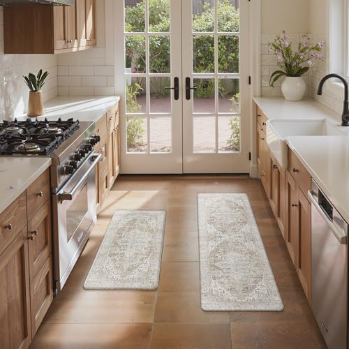 GENIMO Anti Fatigue Kitchen Mats for Floor 2PCS, Standing Rugs,BeigeTan - Image 6