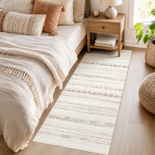 Nakagishi Boho 2x6 Runner Rug Machine Washable Rugs Non Slip Beige/Brown - Image 2