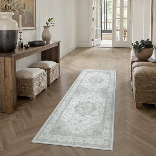 PureCozy Grey 2x6 Washable Runner Rug Kitchen Vintage Oriental Carpet - Image 2