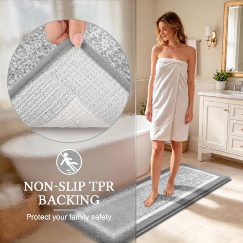 Pauwer Bathroom Rug Sets 3 Piece, Non Slip Washable Bath Mat, Light Grey - Image 5