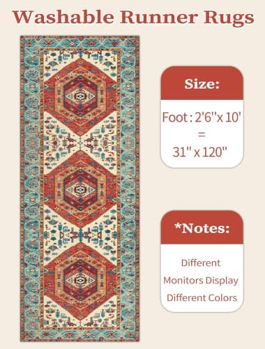 SERISSA 2'6"x10' Washable Non Slip Boho Runner Rug for Hallway，Orange - Image 6