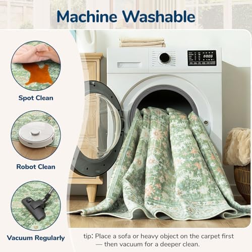 Lessymo 5 x 7 Washable Area Rugs for Living Room,Soft Non Slip Light Green - Image 4