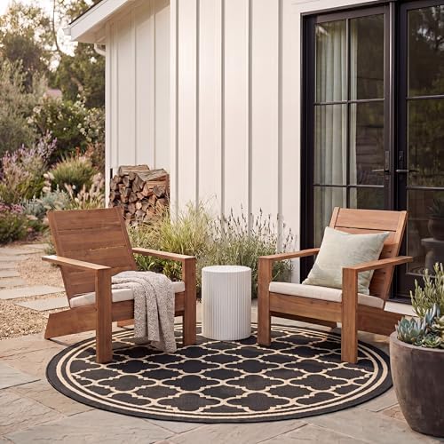 SAFAVIEH Courtyard Collection 4' Round Black/Beige CY6918 Trellis Indoor/ Outdoor Splashproof Easy Scrubbing Patio Backyard Mudroom Area Rug by Unknown