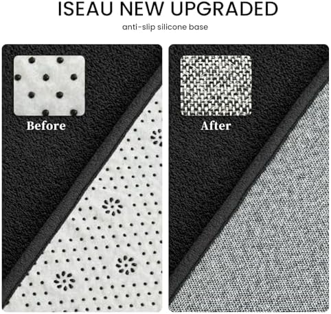 ISEAU Oval Bedroom Rug 2.6x5 Non-Slip Washable Runner Rug for Hallway Black - Image 3