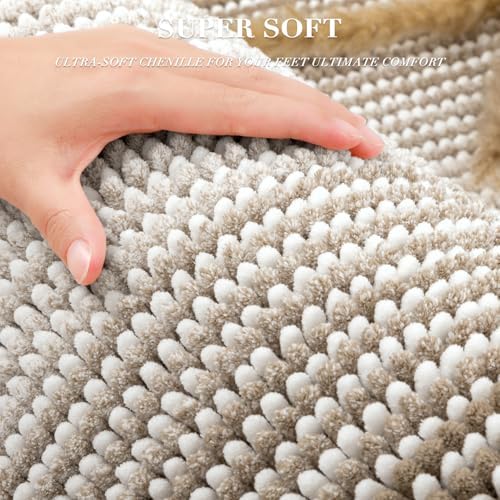 BSICPRO Bathroom Rugs Sets 2 Piece, Non Slip Boho Bath Mats, Light Taupe - Image 4