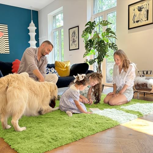 OLANLY 2x5 Machine Washable Runner Rugs for Hallway, Soft Fluffy Shaggy Bedside Rugs for Bedroom, Living Room, Indoor Floor Carpet for Kids Girls Boy, Nursery Rooms, Home Decor Aesthetic, Grass Green - Image 6