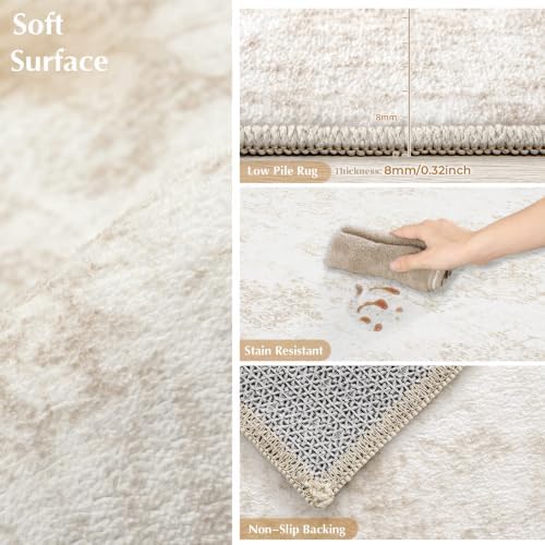 Vintage Living Room Area Rug - 5x7 Large Machine Washable Boho Moroccan Rug Distressed Farmhouse Rugs for Bedroom - Soft Non-Slip Indoor Carpet for Dining Room Office Nursery(Ivory, 5'x7') - Image 4