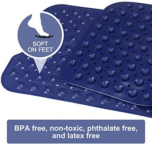 YINENN Bath and Shower Safety Mats 40x16 inch, Non Slip with Suction Cups for Bathroom Stall and Tub Floor, Extra Large and Machine Washable, Drain Holes Keep Bathtub Clean, Dark Blue - Image 4