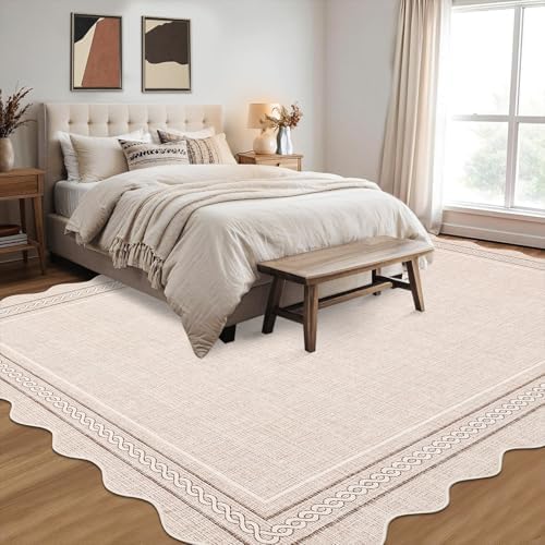 GarveeHome Scalloped Large Washable 10x14 Area Rug for Living Room, Beige - Image 3