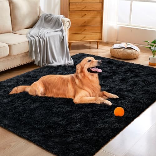 Black Rugs for Bedroom Fluffy 3x5 ft Living Room Rug Non-Slip Area Rugs Shag Carpet for Nursery Kids PlayRoom Dorm Office Indoor Modern Plush Carpets Boys - Image 3