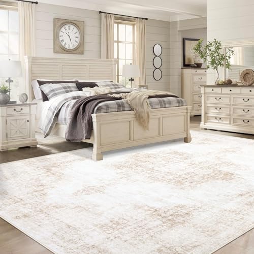 Area Rug 10x14 Vintage Rugs: Large Washable Living Room Rug Retro Medallion Distressed Soft Low Pile Non-Slip Rugs Indoor Floor Carpet for Bedroom Nursery Dining Table Office (Beige,10'x14') - Image 3