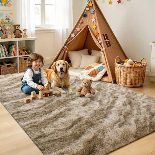 6x9 Large Khaki Fluffy Soft Area Rug Non-Slip for Living Room Bedroom - Image 4
