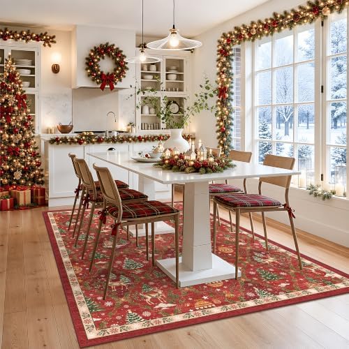 5x7 Non Slip Area Rugs for Living Room, Red Christmas Rug for Bedroom - Image 3