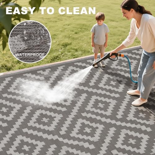 RURALITY Outdoor Rugs 6x9 Feet for Patios Clearance,Plastic Straw Waterproof Mats for Backyard,Porch,Deck,Balcony,Coffee&Beige - Image 5