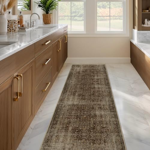 Brown Coffee Hallway Runner Rug 2x6, Dark Earth Tone Kitchen Runners Non Skid Washable 6ft, Aesthetic Distressed Carpet Floor Runners for Entryway Indoor Bedroom Bathroom, Vintage Warm Brown - Image 4