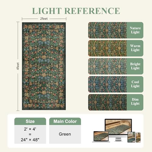 DUKINO 2x4 Rug, Washable Vintage Floral Bathroom Runner Rug, Green - Image 2