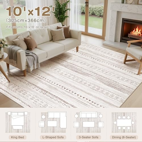 kakania Washable 10x12 Area Rug for Living Room: Boho Geometry Home Decor - Image 2