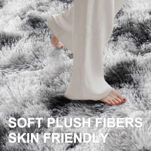 5x7 Ft Large Shag Rugs for Bedroom Living Room Decor for Men Boys, Tie Dyed Ultra Soft Fluffy Furry Area Rug for Indoor Floor, Aesthetic Carpet for Home Decor (Black White) - Image 4