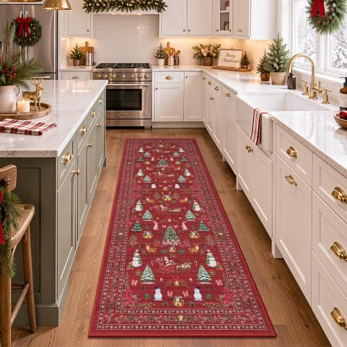 Christmas Runner Rug 2x6 Red Washable Rugs for Hallway, Soft Non-Slip Low Pile Christmas Tree Santa Claus Snowman Carpet for Kitchen Entryway Bedroom Kids Nursery Holiday Throw Home Decor(Santa Claus) by Yarooge