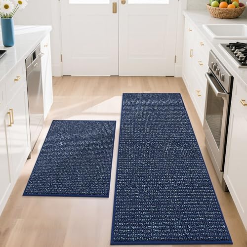 BEQHAUSE Kitchen Rugs and Mats 2PCS Non-Slip, 20"x32"+20"x48", Blue by BEQHAUSE