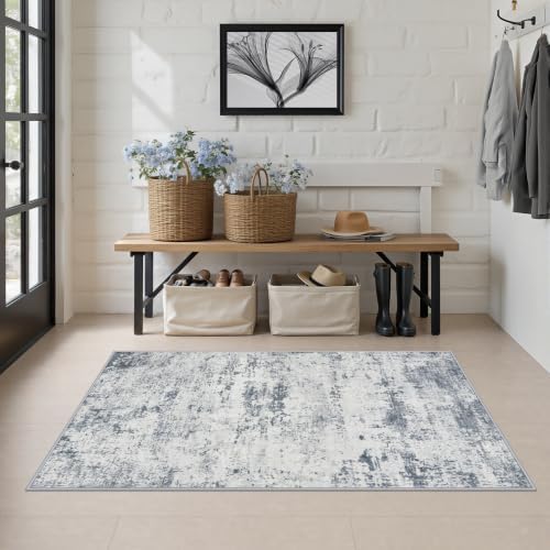 Area Rug Living Room: 3x5 Modern Washable Soft Carpet Blue Grey - Image 3