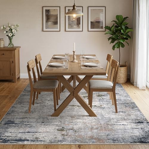 DMOYEST Area Rug Living Room Rugs - 7x9 Washable Large Soft Indoor Neutral Modern Abstract Low Pile Rug Carpet for Bedroom Dining Room Farmhouse Home Office - Blue/Grey/Brown - Image 3