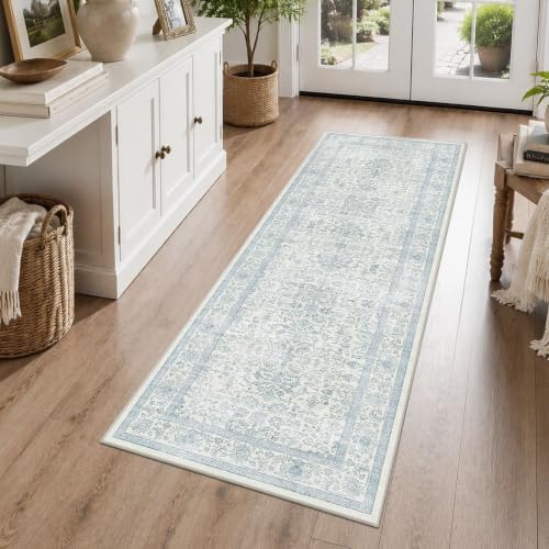 2x6 Washable Kitchen Runner Rug Non-Slip Vintage Blue Throw Carpet - Image 4