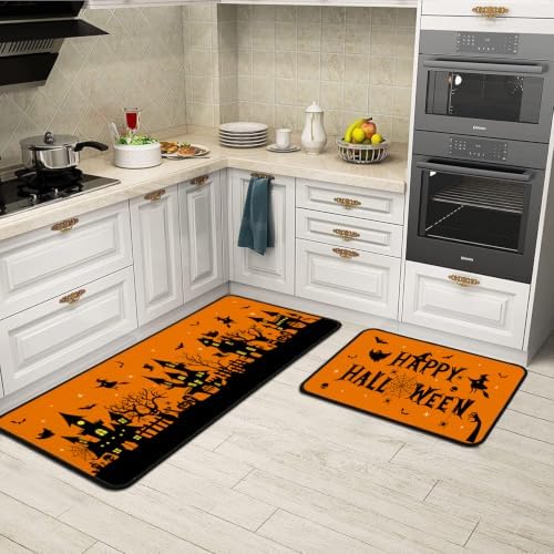 Halloween Kitchen Rugs and Mats Set of 2,Scary Pumpkin Ghost Witch Floor Mats,Non Slip Washable Anti Fatigue Kitchen Runner Rug for Kitchen Sink Front Laundry Room Halloween Decor,17x30+17x47In - Image 5