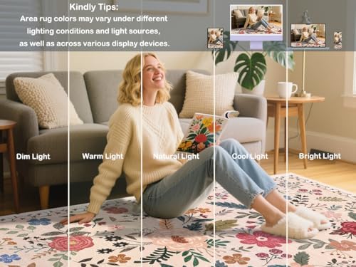 Extra Large 10x14 Area Rug for Living Room, Washable Rugs for Dining Room, Bedroom, Non Slip Stain Resistant Carpet, Low Pile Vintage Floral Rug (Beige Red) - Image 5
