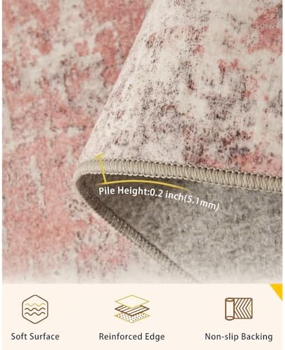 8x10 Pink Gray Washable Area Rug for Living Room, Vintage Print - Image 3