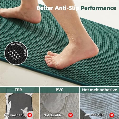 TYUU Bathroom Runner Rugs, Long Bath Mat Runner Washable Thin Quick Dry Low Pile Bathroom Runner Rugs Non Slip, Dark Green 24"x70" - Image 5