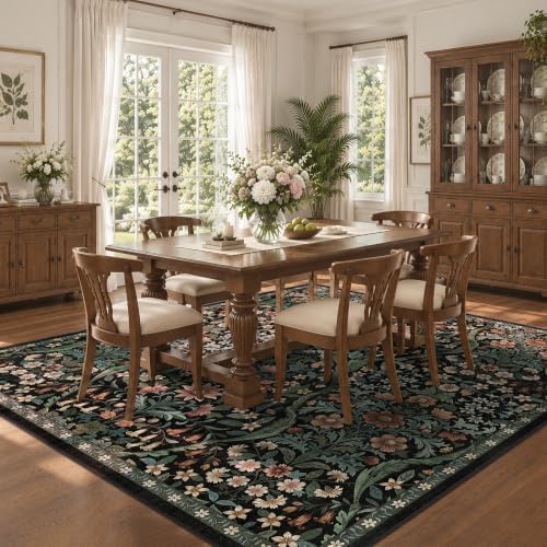 8x8 Square Rug Floral Washable Rug for Living Room Indoor Carpet - Image 4