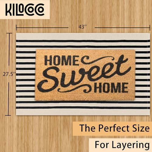 KILOCOCO Beige Striped Rug 2.3'x3.6' Indoor Washable Rugs Front Door Mat - Image 2