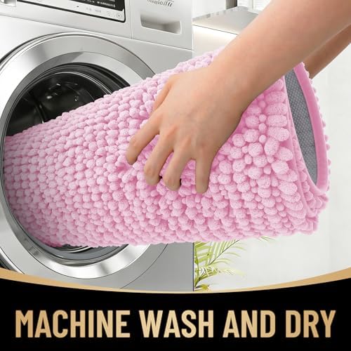 OLANLY Thick Chenille Bathroom Rugs 36x24, Soft Absorbent Bath Mat, Pink - Image 4