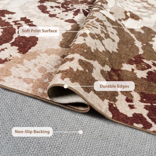 Boho Modern 5x7 Area Rug, Washable Non-Slip Low-Pile Abstract Rugs - Image 4