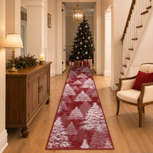 Madane Christmas Runner Rug 2x10 for Hallway, Washable Soft Kitchen Rug Red - Image 4