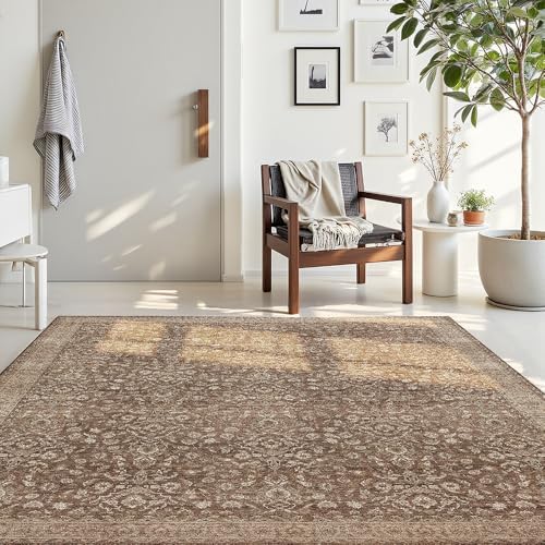 4x6 Reddish Brown Washable Area Rug for Living Room, Vintage Print by Unknown