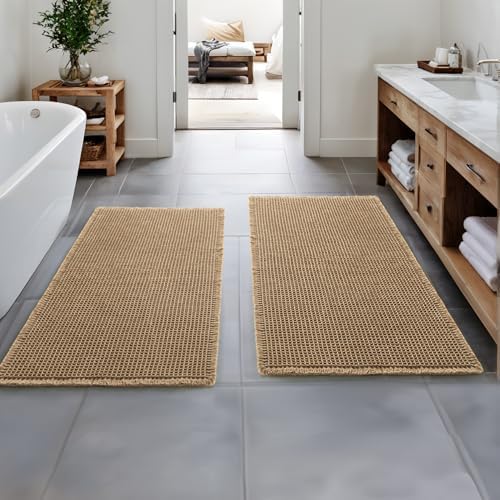 MIULEE Set of 2 Waffle Bathroom Runner Rugs Brown 2'x4'(24"x48") by MIULEE