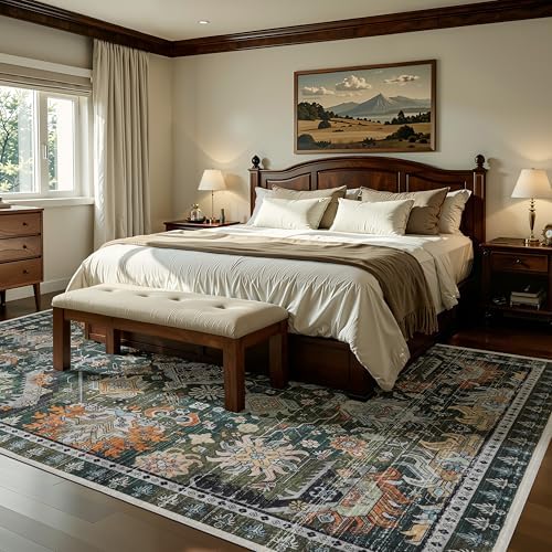 Ruaruarug Washable Area Rug 5×7 for Living Room, Ultra Soft, Dark Green - Image 6