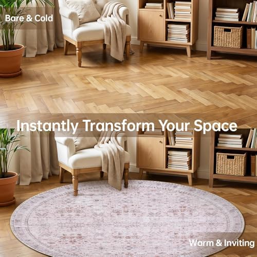 Sasttie Round Rug 6ft, Ultra-Soft Washable Rug for Living Room, Pink - Image 2